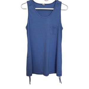 Lucy Women's Tank Top Scoop Neck Sleeveless Front Pocket Dotted Blue‎ Size S